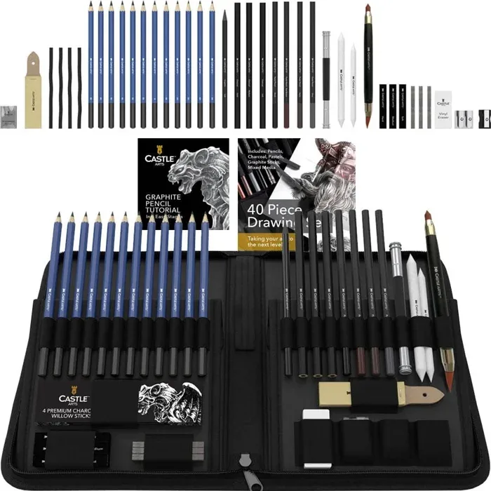 Castle Art Supplies 40 Piece Drawing and Charcoal Set