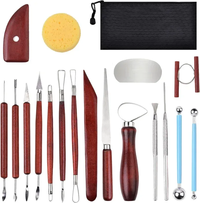 18-Piece Stainless Steel and Wood Clay Sculpting Tool Set