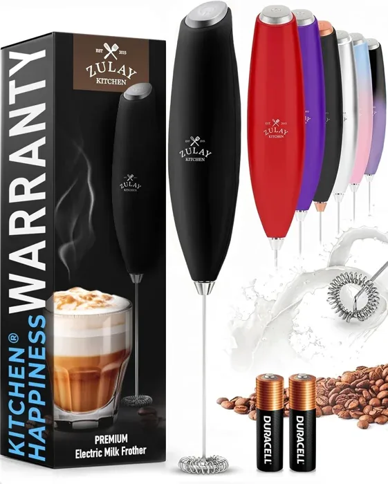 Zulay Kitchen Handheld Electric Milk Frother, Black