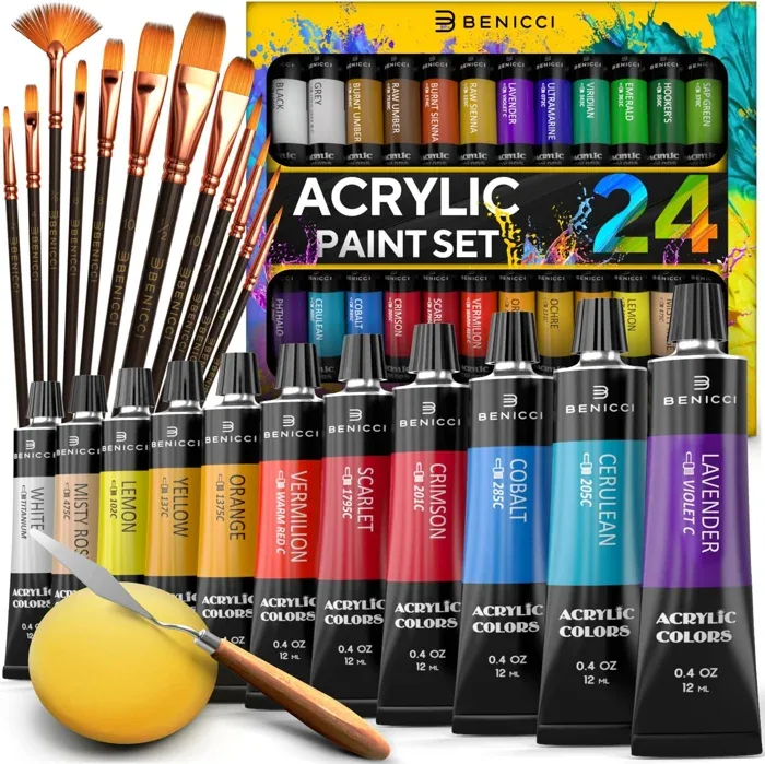 24-Colour Acrylic Paint Set with Mixing Tools