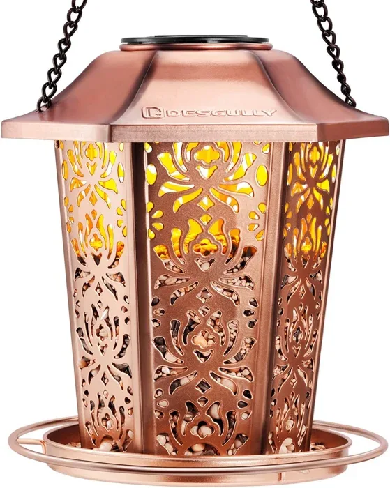 Metal Solar Bird Feeder with Circular Tray