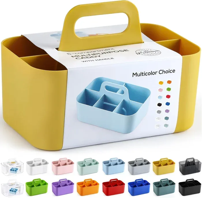 Multiuse Divided Plastic Storage Caddy, Yellow