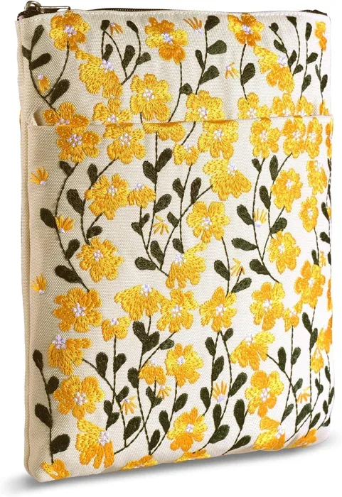 LParkin Embroidered Daisy Flower Book Sleeve Yellow