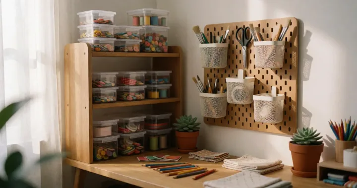 Editorial illustration for Craft Storage Gifts for Her Small Creative Workspace