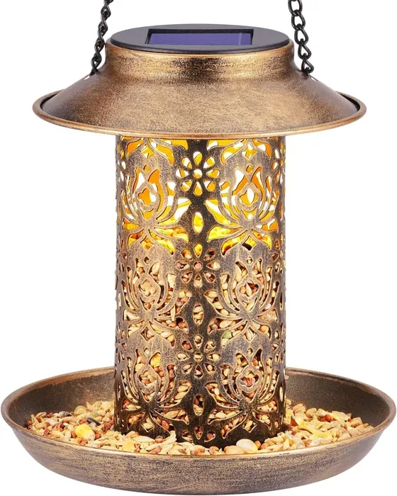 SWEETFULL Solar Metal Bird Feeder Lantern with S Hook