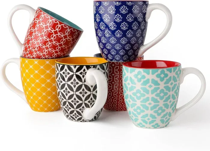 DOWAN Boho-Mosaic Ceramic Coffee Mugs Set of 6