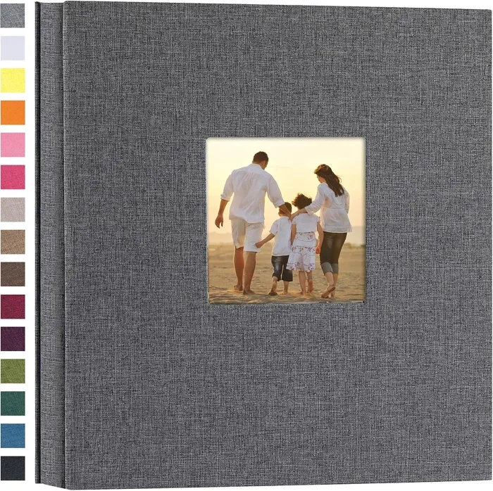 potricher Linen Hardcover 600-Pocket 4x6 Photo Album Gray