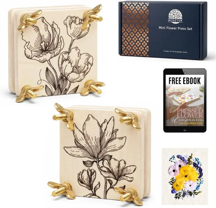 Mini Wooden Flower Press Kit, Two Presses