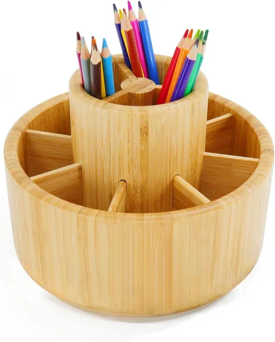 Utoplike Bamboo Rotating Art Supply Organiser