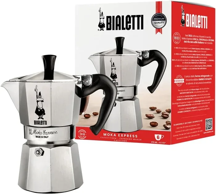 Bialetti Moka Express 6-Cup Silver Coffee Maker