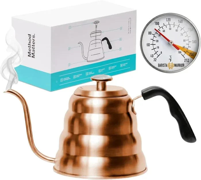 Gooseneck Thermometer Kettle in Copper Finish
