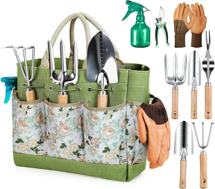 Grenebo Garden Tool Set with Floral Tote