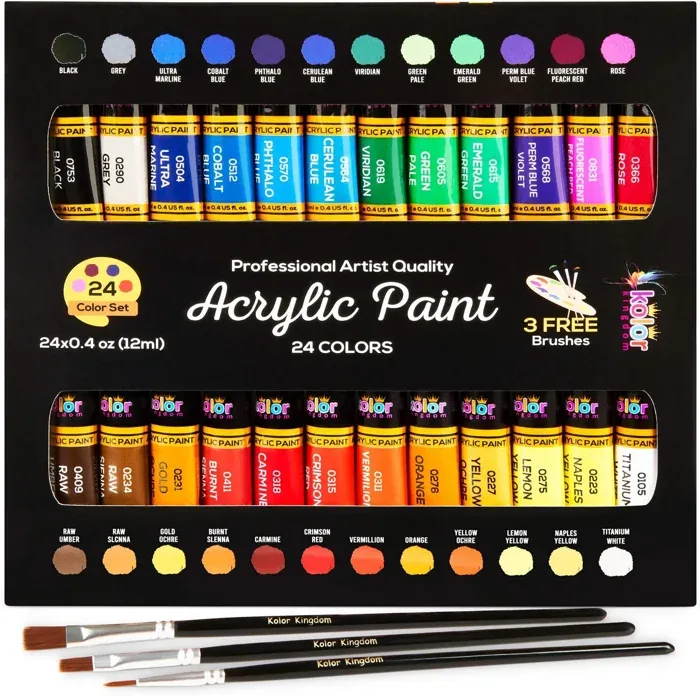 24-Colour Gloss Acrylic Paint and Brush Set