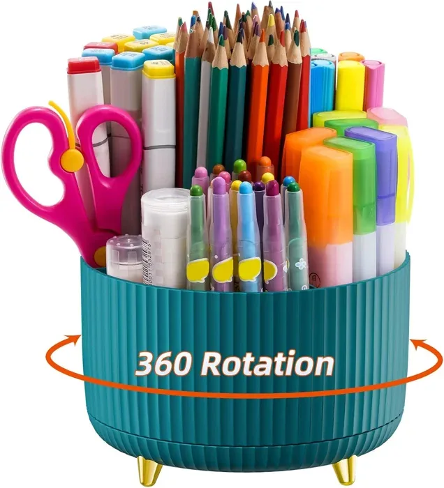 Marbrasse Rotating Five-Compartment Pen Organiser, Green