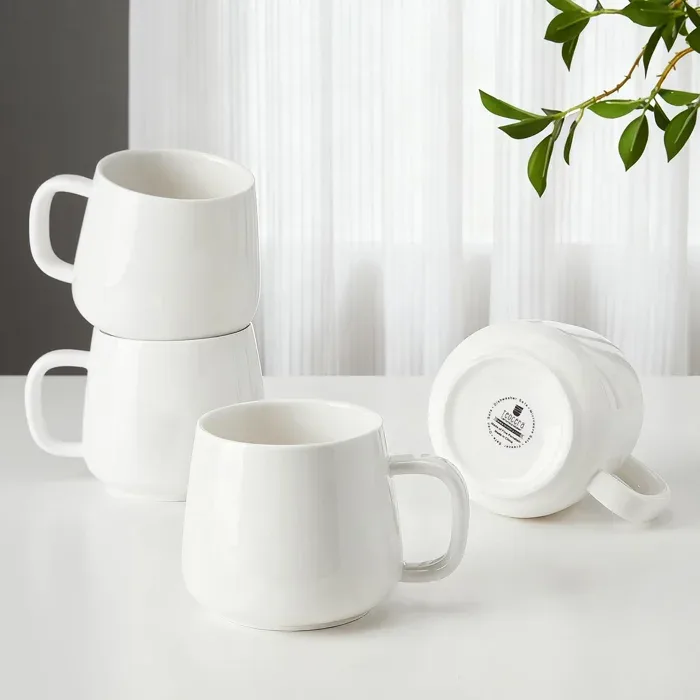 Teocera White Porcelain Coffee Mugs Set of 4
