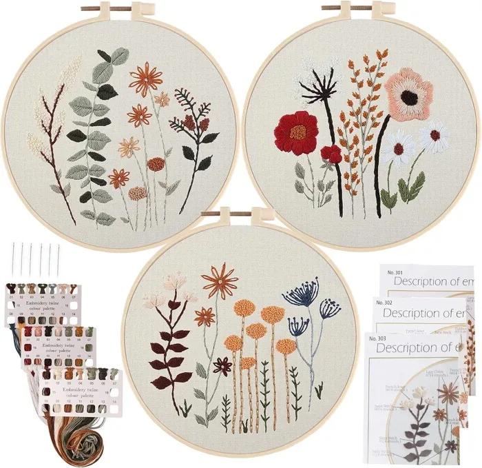 Uphome Three Pack Stamped Embroidery Starter Kit