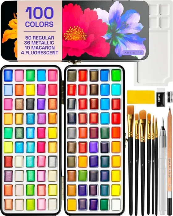 Artistro 100-Colour Watercolour Set in Metal Case