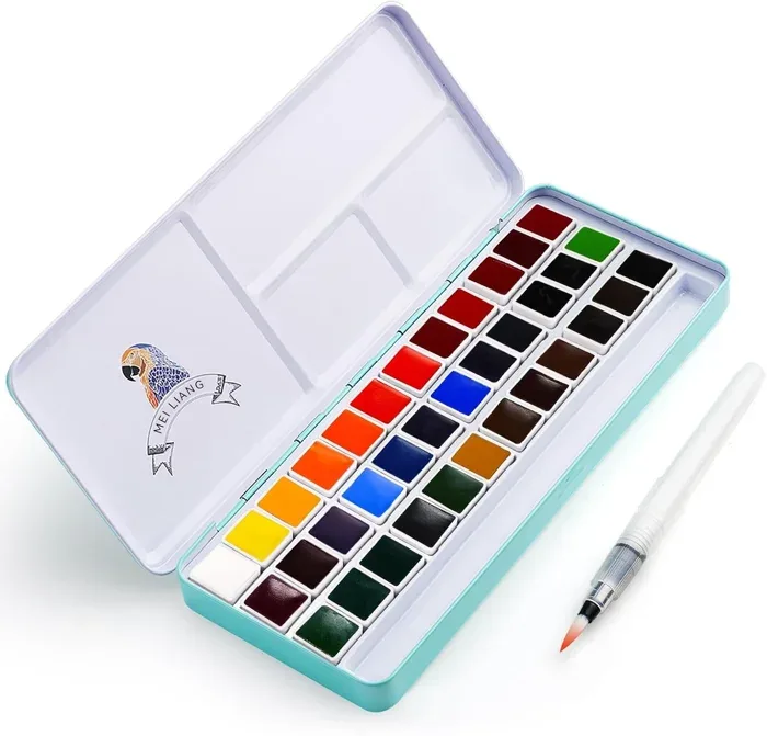 MeiLiang 36-Colour Pocket Watercolour Set with Metal Case